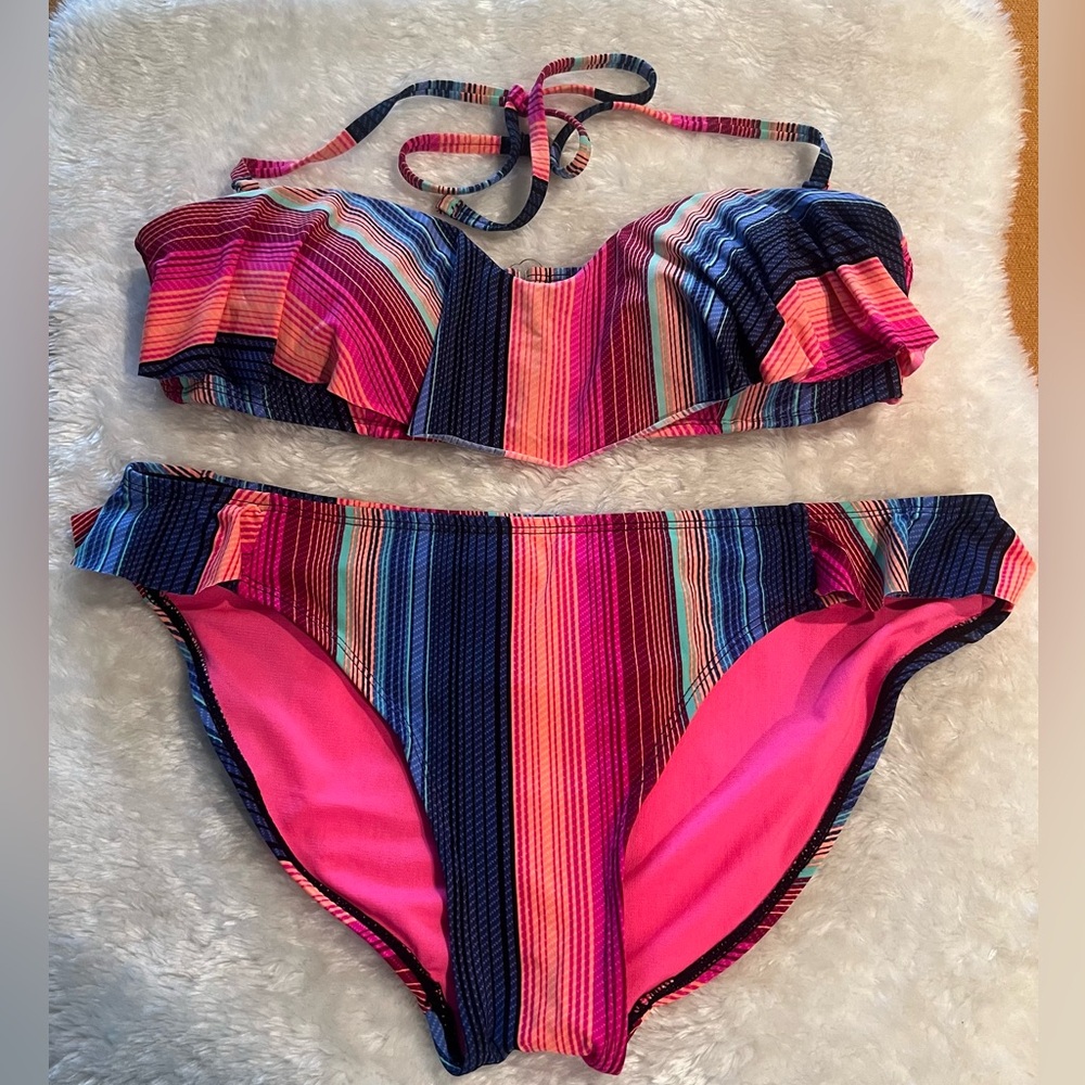 NOBO NO BOUNDARIES Multi Color Striped Bikini Swimsuit